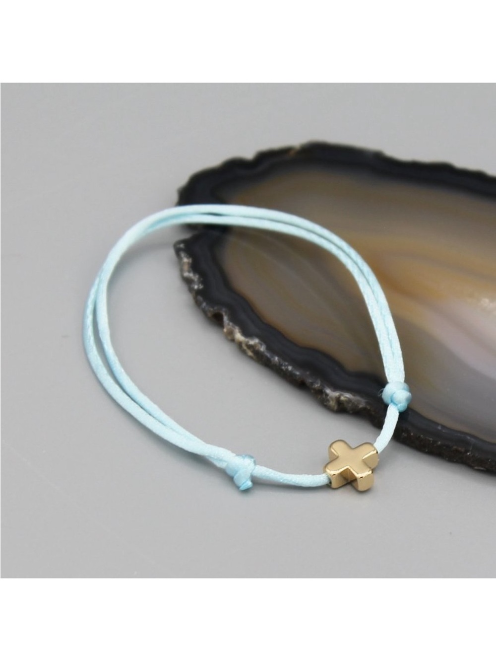 Cross blue gold string bracelet adjustable